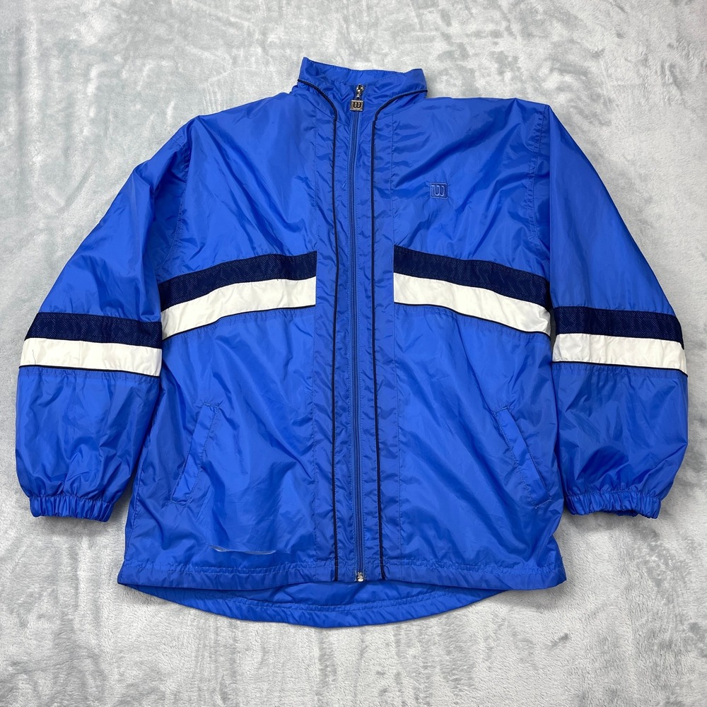 Wilson Full Zip Track Jacket Adult XL Blue White Navy Stripe Athletic Sportswear
